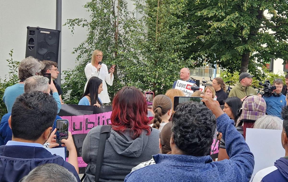 Jennifer Murray addressing a crowd in Tallaght at another protest. Jennifer Murray addressing a crowd in Tallaght at another protest.