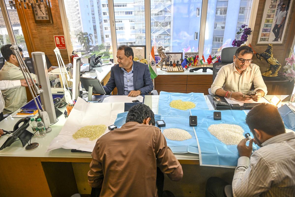A view of the office of Kiran Gems, one of the leading manufactures of natural diamonds at Bharat Diamond Bourse. Kirit Bhansali, the chairperson of the Gem and Jewellery Export Promotion Council, said  97% of the world’s loose cut and polished diamonds come from India.