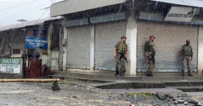 Security personnel at Churachandpur on September 13, when PM Narendra Modi visited. 