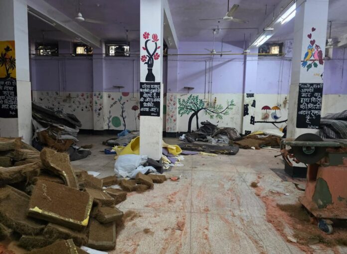 Out of use furniture and cushions lying in a room in the basement of the Maharaja Yashwantrao Hospital in Madhya Pradesh’s Indore.
