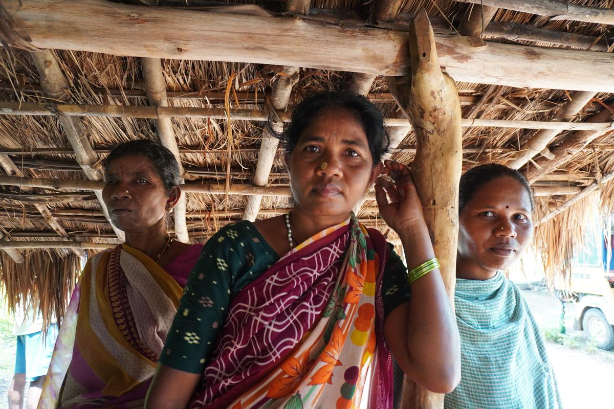 Jatapu tribal women during a village-level meeting on the super critical coal-based thermal power project at Bodlapadu village in Burja Mandal of Srikakulam district. 