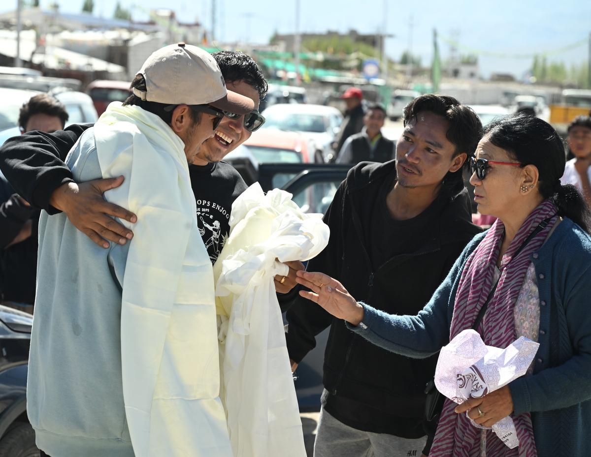 Relatives greet detainees released from the district jail.