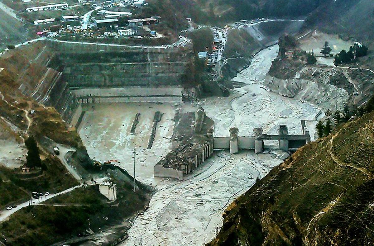Sudden surge: Aerial view of the Tapovan hydropower project, in Chamoli district of Uttarakhand, a site devastated by the 2021 glacial burst. 