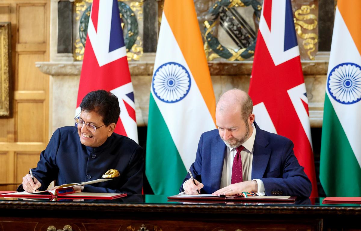 Union Minister of Commerce and Industry Piyush Goyal and Secretary of State for Business and Trade, Jonathan Reynolds sign the India-U.K. Comprehensive Economic and Trade Agreement in London on July 24, 2025, during Mr. Modi’s visit to the U.K. The two countries also unveiled ‘India-U.K. Vision 2035’, a new cooperation framework. Union Minister of Commerce and Industry Piyush Goyal and Secretary of State for Business and Trade, Jonathan Reynolds sign the India-U.K. Comprehensive Economic and Trade Agreement in London on July 24, 2025, during Mr. Modi’s visit to the U.K. The two countries also unveiled ‘India-U.K. Vision 2035’, a new cooperation framework.