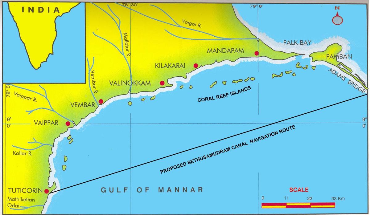 सेतुसमुद्रम शिपिंग नहर परियोजना योजना मार्ग। फ़ाइल सेतुसमुद्रम शिपिंग नहर परियोजना योजना मार्ग। फ़ाइल